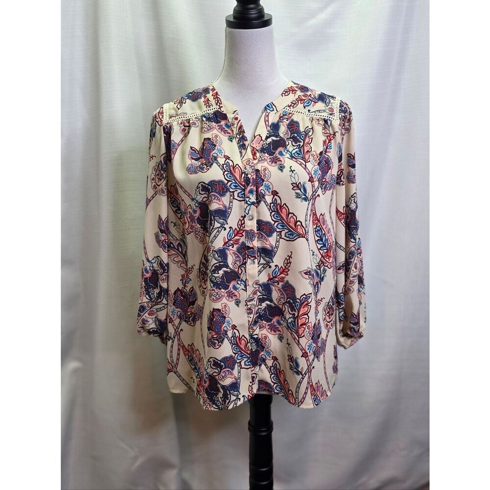 Beacon Apparel Floral Boho Long Sleeve Blouse Size Large - Picture 1 of 8